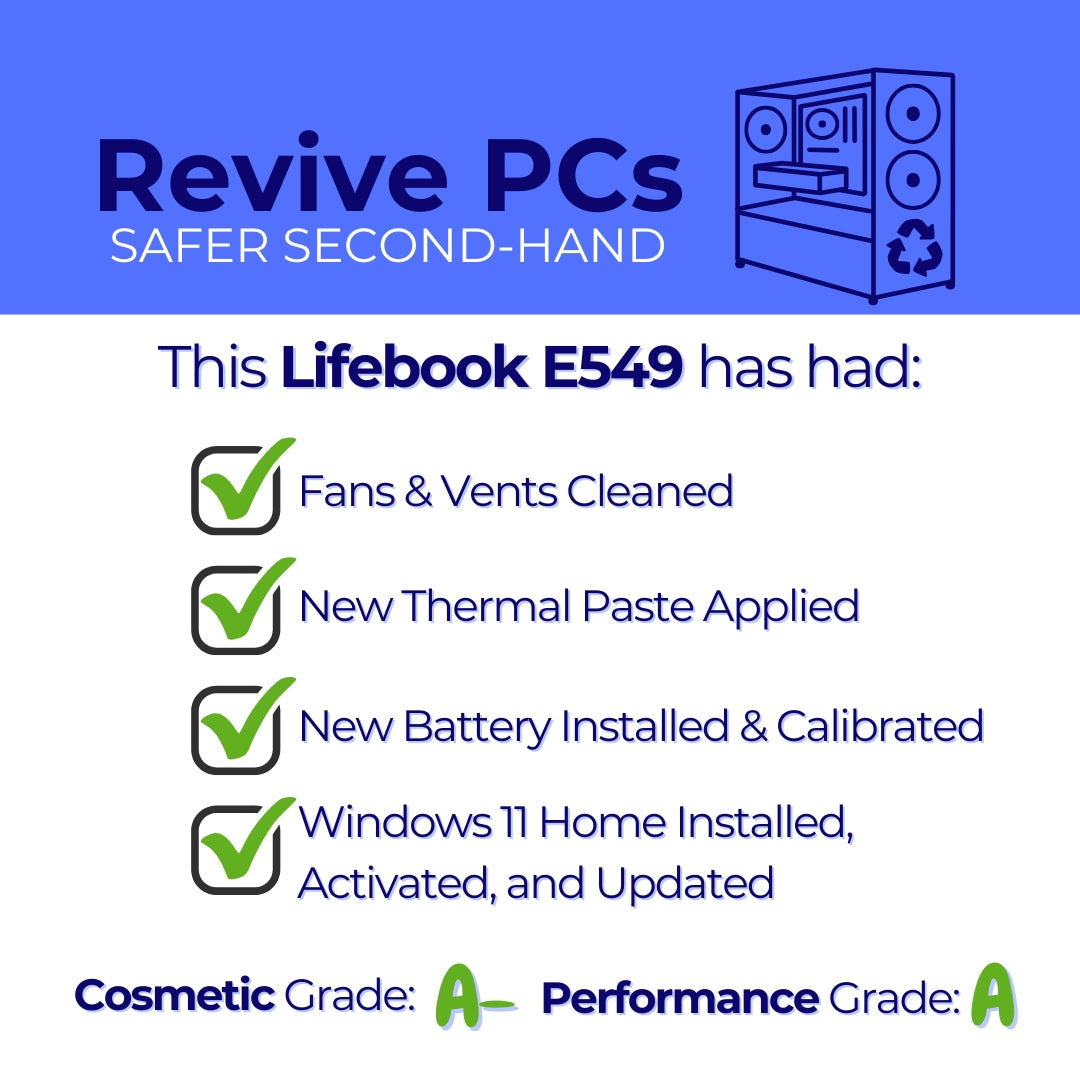 Fujitsu Lifebook E549 | i5-8265U / 8-16-32 GB RAM / 250GB SSD / NEW BATTERY + Dock Included!